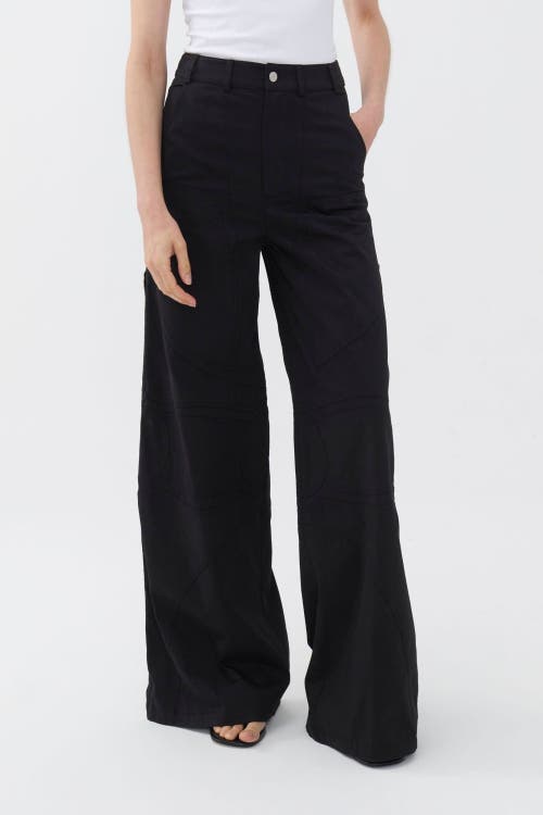 Nocturne Contrast Top Stitching Pants in Black at Nordstrom