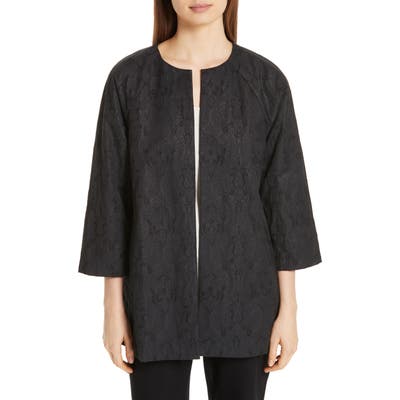 Eileen Fisher Metallic Jacquard Collarless Jacket, Black