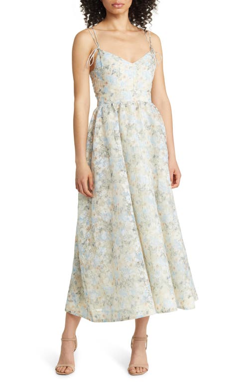 En Saison Tosca Floral Midi Dress Peach Blue at Nordstrom,