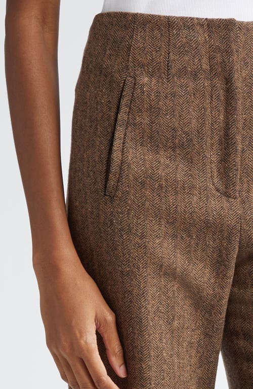 Veronica Beard Dova Tweed Herringbone Crop Wide Leg Pants In Camel/black