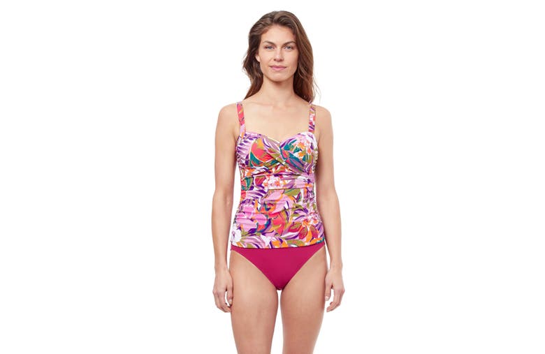Profile By Gottex Tropikaia D-cup V-neck Tankini Swim Top In Multi