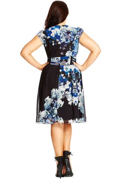 City Chic 'Blossom' Print Side Lace Fit & Flare Dress (Plus Size ...