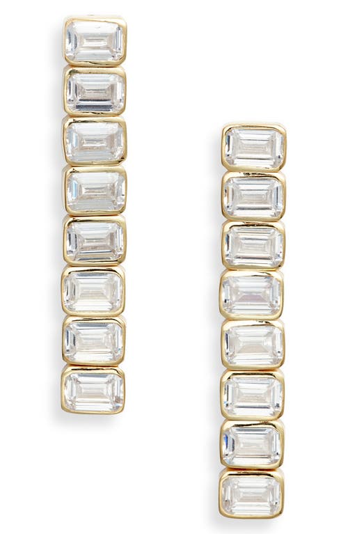 Shymi Emerald Cut Drop Earrings In Gold/white