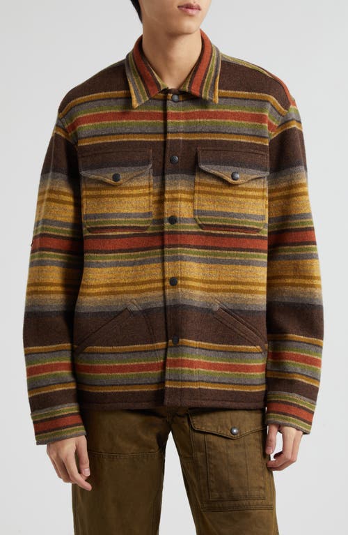 Stripe Wool Overshirt in Brown Stripe Multi