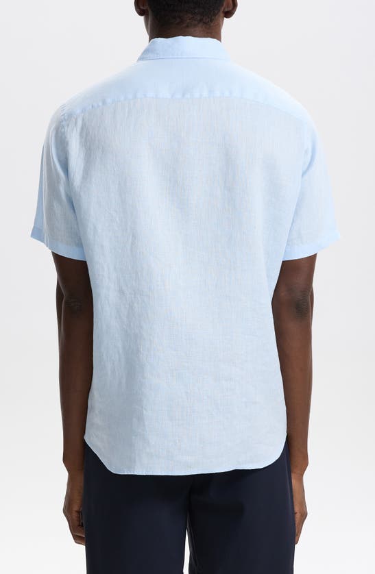 Shop Theory Irving Solid Short Sleeve Linen Button-up Shirt In Skylight
