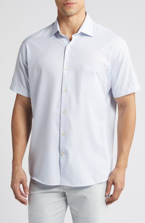 Bloques Print Performance Poplin Short Sleeve Button-Up Shirt