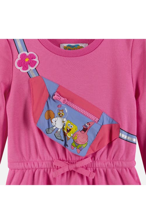 Shop Andy & Evan Kids' Spongebob Squarepants™ Pocket Appliqué Long Sleeve French Terry Dress In Pink