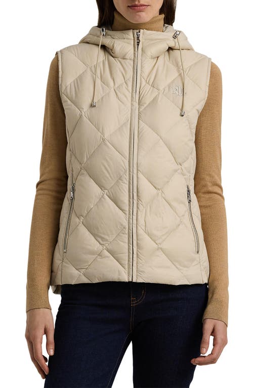 Shop Lauren Ralph Lauren Monogram Hooded Quilted Down Puffer Vest In Explorer Sand