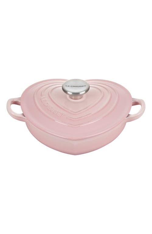 Le Creuset Signature Figural Heart Enameled Cast Iron Shallow Dutch Oven in Shell Pink W/Ss Knob