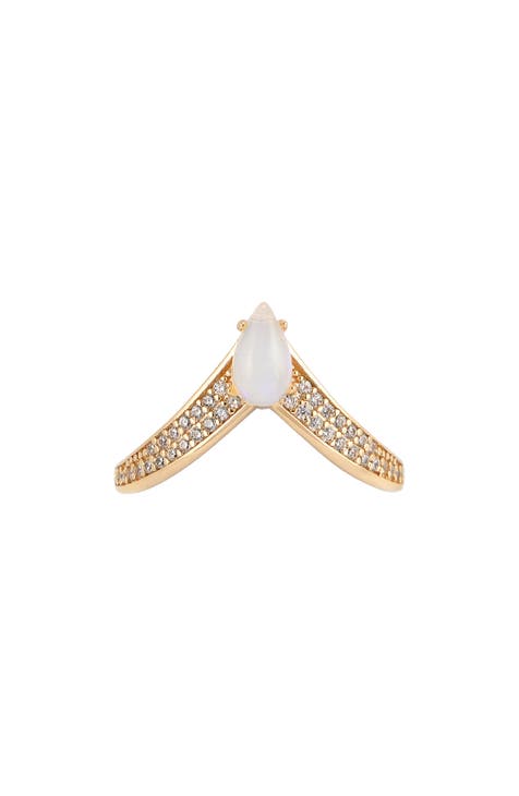 Opal Cubic Zirconia Pointed Ring