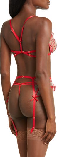 Leilani Fishnet Garter Belt Stockings - Red