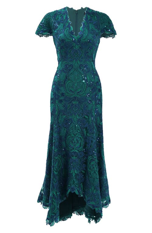 Shop Tadashi Shoji Sequin Lace Midi Cocktail Dress In Tea Leaf