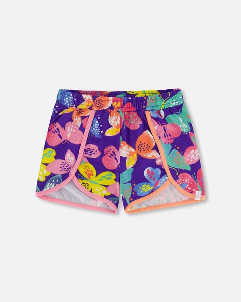 Little Girl's Allover Print Short Printed Colorful Butterflies