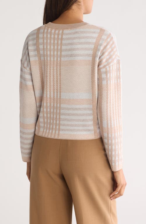 T Tahari Boxy Crewneck Sweater In Neutral Combo Plaid