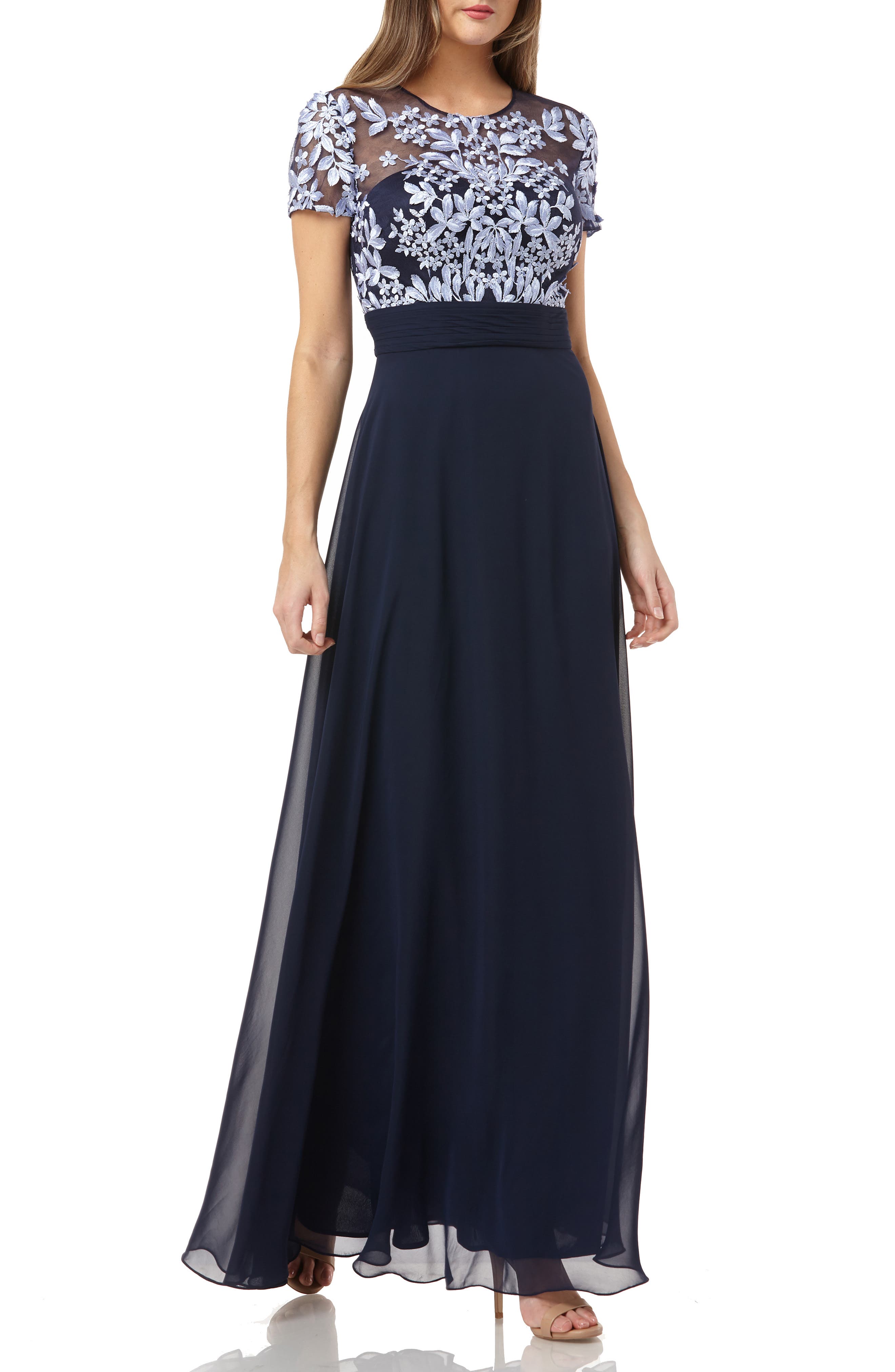 JS Collections | Embroidered Illusion Bodice Gown | Nordstrom Rack