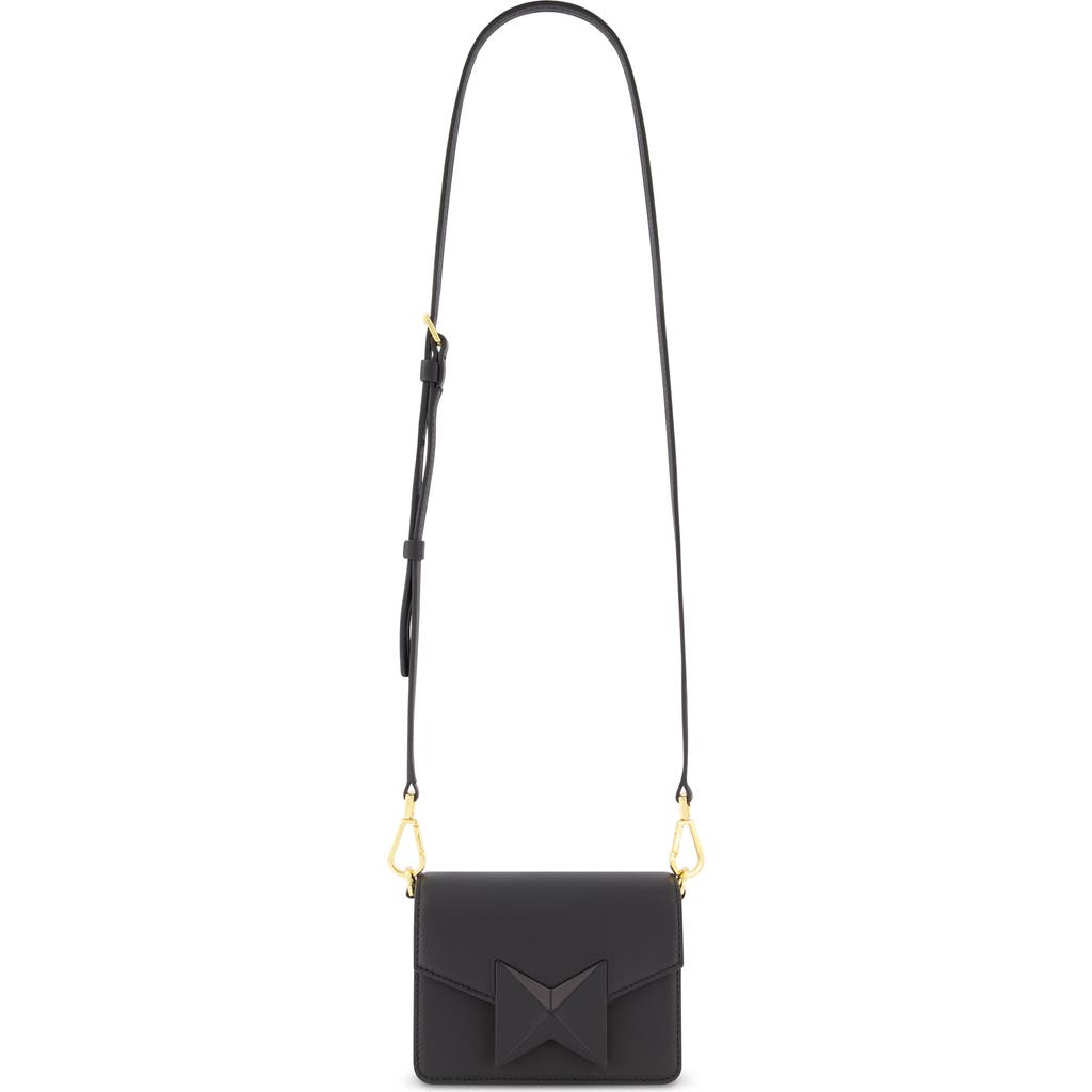 Mac Duggal Mini Leather Gold Strap Crossbody Bag In Black