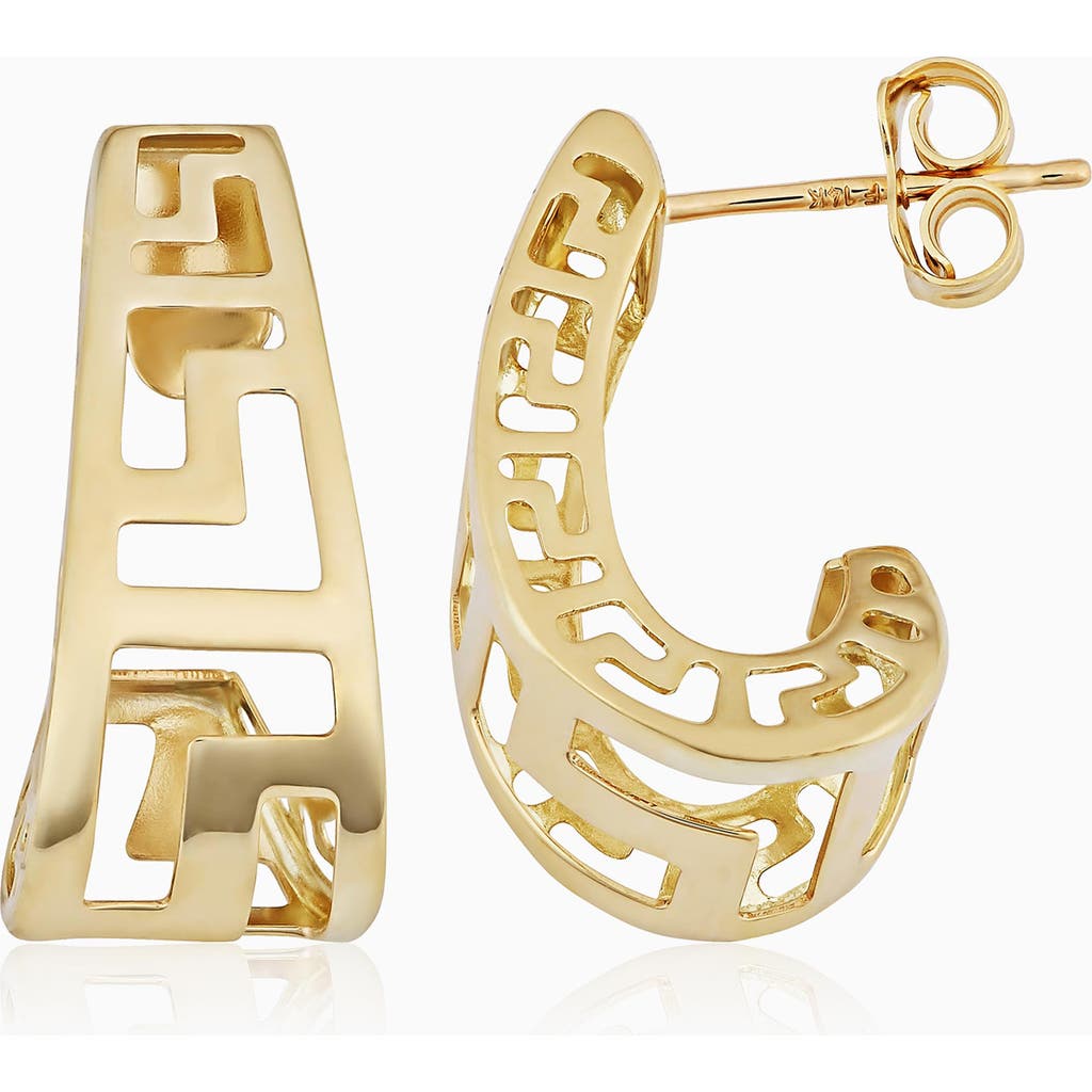 Oradina 14k Yellow Gold Greek Key Huggies In Yellow Gold