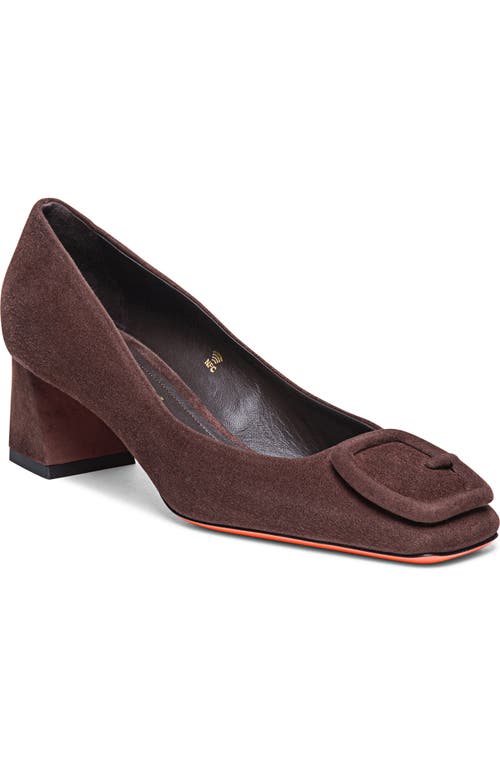 Santoni Suede Buckle Block-heel Pumps In Brown
