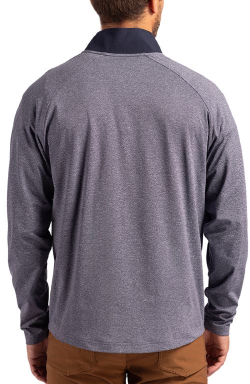 Cutter & Buck Adapt Quarter Zip Wind Resistant Knit Pullover In Navy Blue Heather/navy Blue