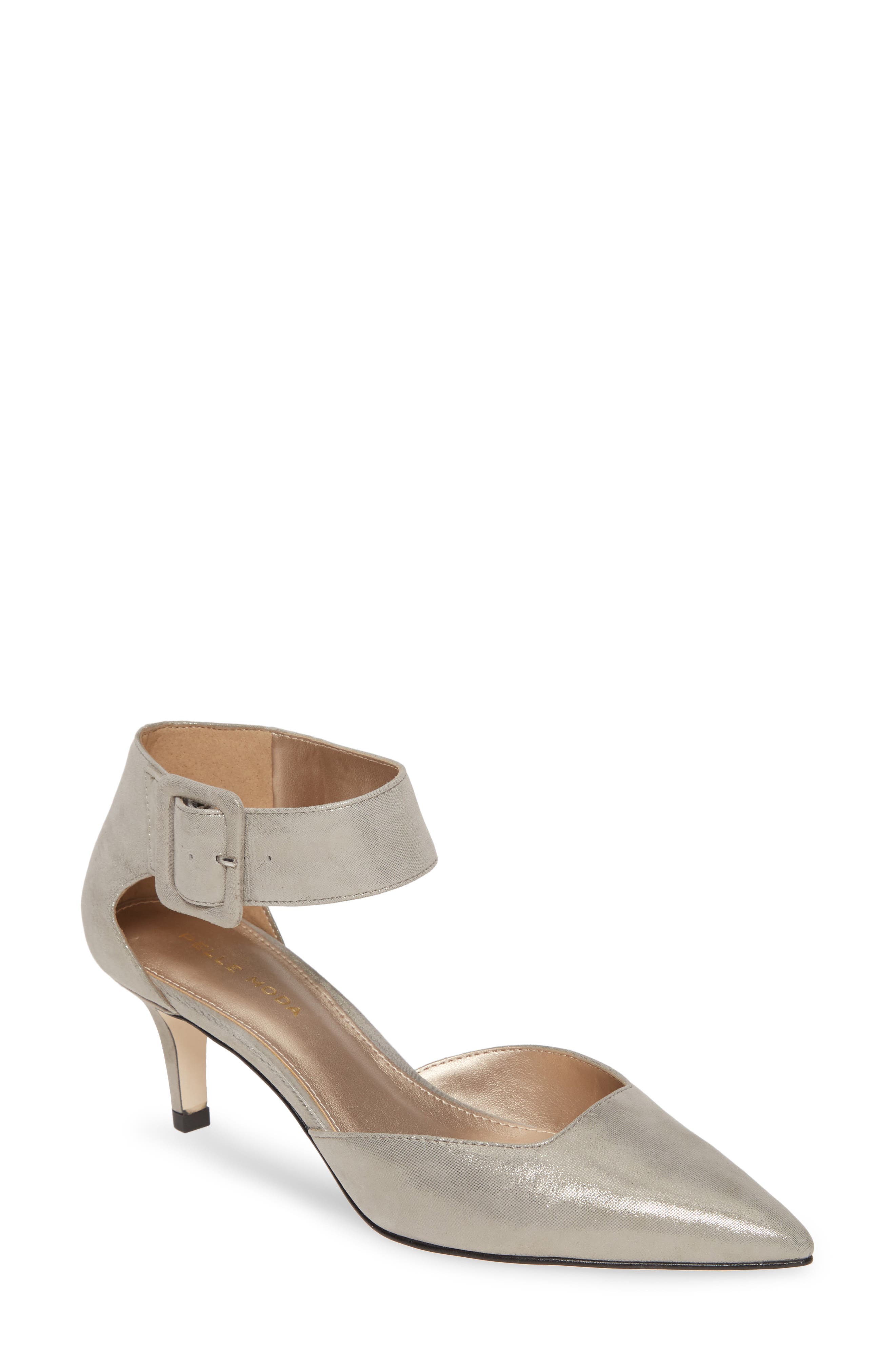 Pelle Moda Kenley Ankle Strap Pump In Pewter Suede | ModeSens