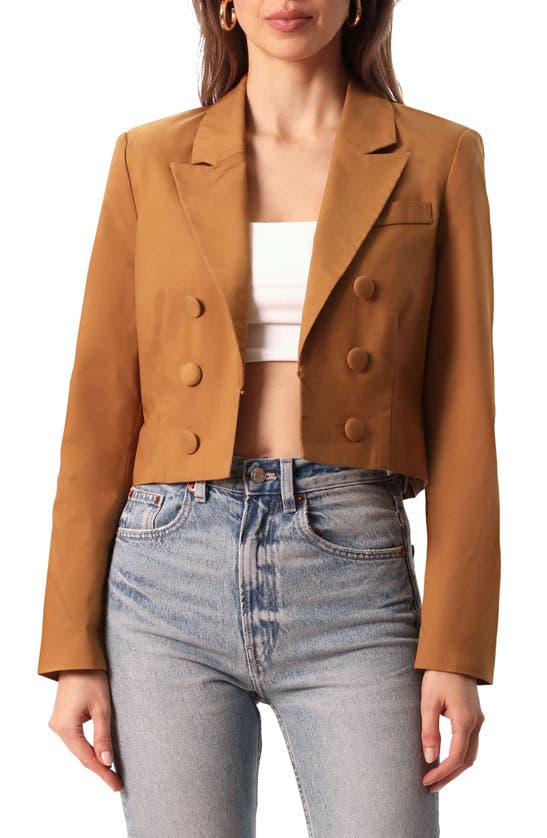 Avec Les Filles Double Breasted Crop Blazer In Gold