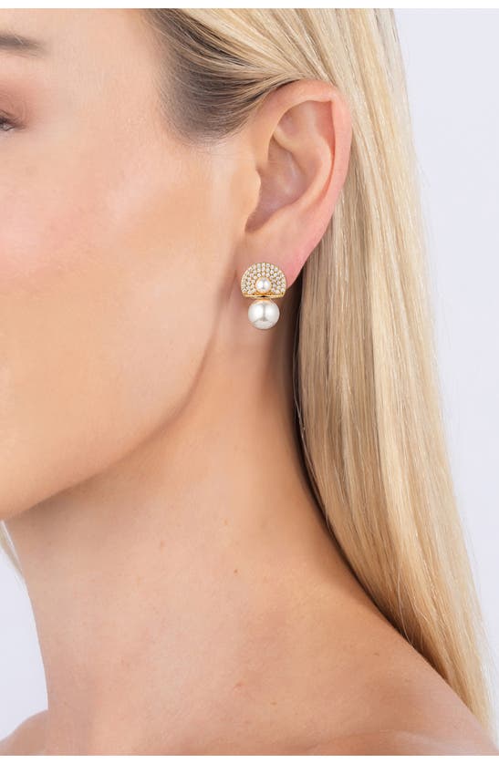 Eye Candy Los Angeles Aurora Cz & Glass Pearl Earrings In Gold