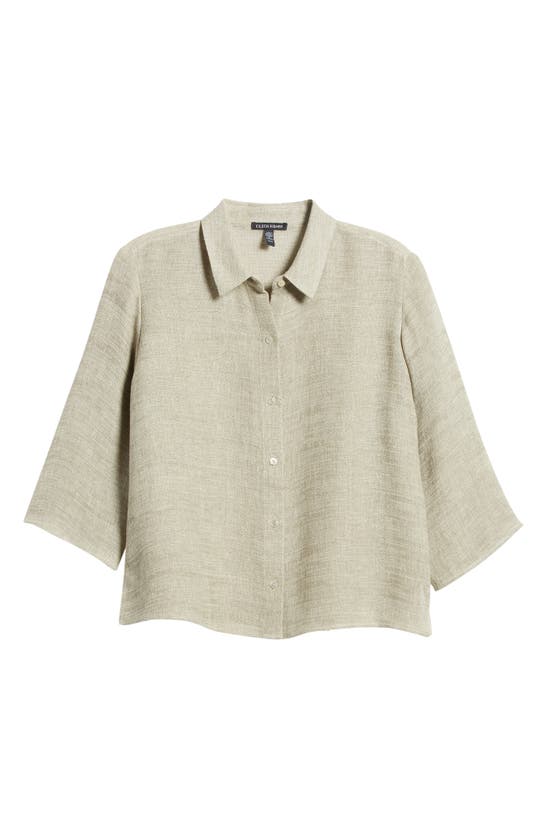 Shop Eileen Fisher Jacquard Organic Linen Blend Button-up Shirt In Natural White
