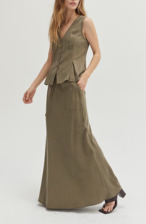 Shop Crescent Lyocell & Linen Maxi Skirt In Eucalyptus