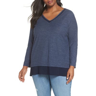 Plus Size Vince Camuto Woven Hem Layered Top, Blue