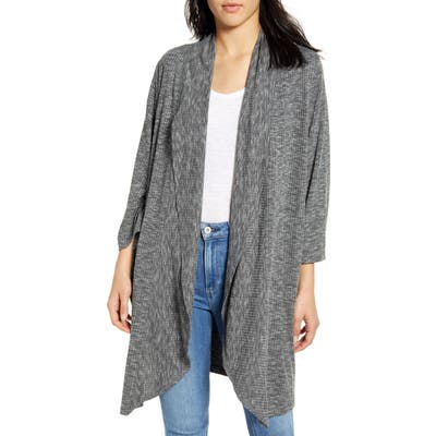 Bobeau Drape Front Cardigan, Grey
