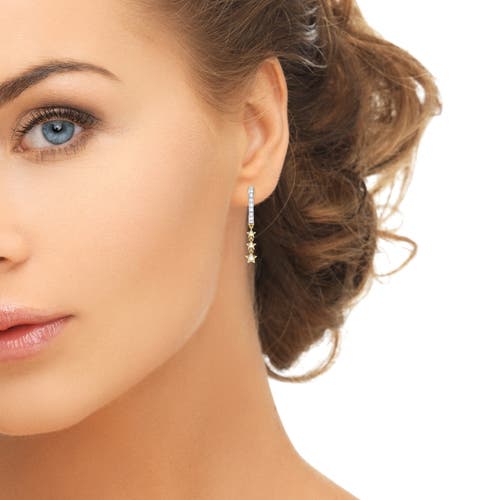 LUVMYJEWELRY LUVMYJEWELRY STAR TRIO LANE STERLING SILVER DIAMOND HOOP EARRING