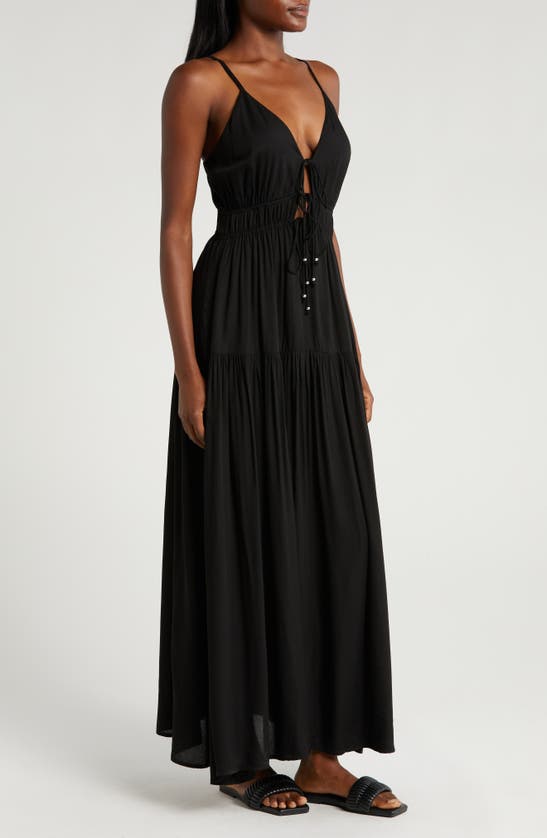 Shop Elan Tie Front Cover-up Maxi Dress In Black