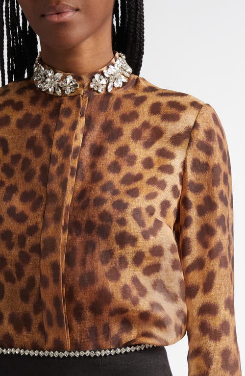 Shop Zimmermann Crystal Embellished Leopard Print Linen & Silk Shirt