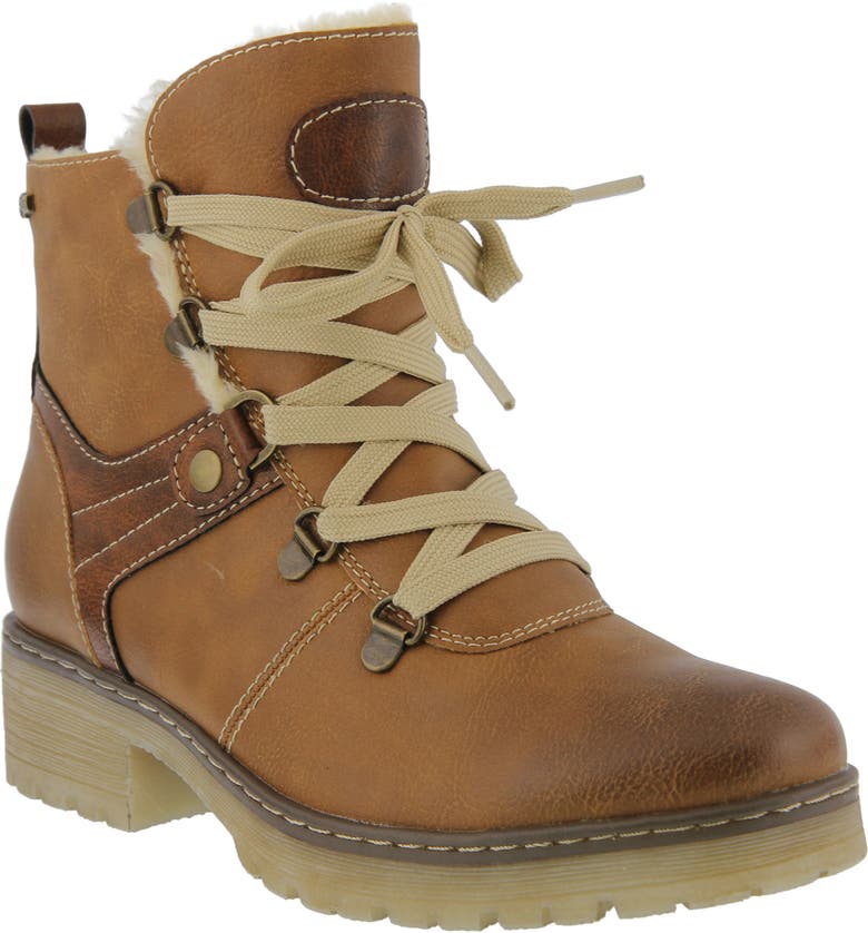 SPRING STEP Micha Faux Fur Lined Hiking Boot, Main, color, CAMEL FAUX LEATHER