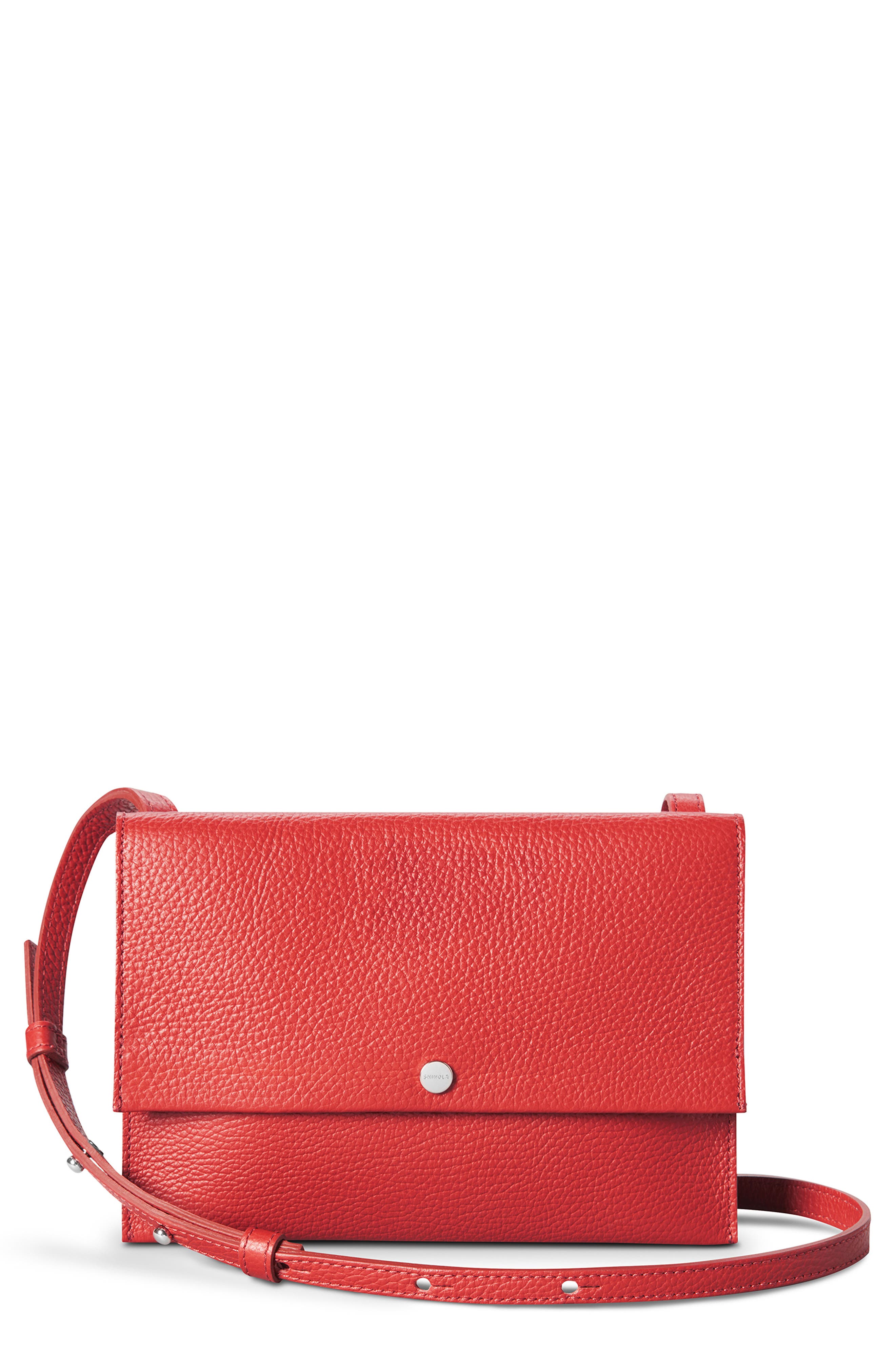 Shinola Pebbled Leather Accordion Crossbody Bag In Red Coral/chocolate ...