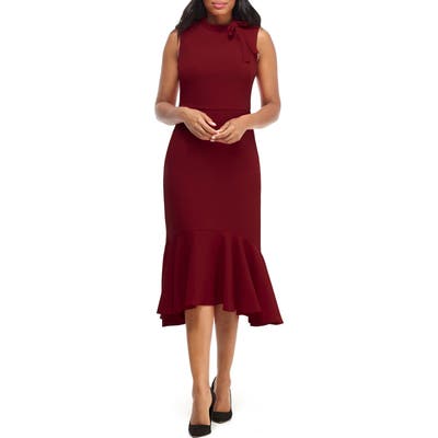 Maggy London Bow Detail Flounce Midi Dress, Burgundy