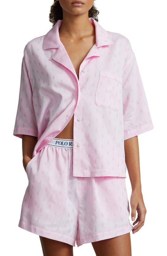 Shop Polo Ralph Lauren Pony Logo Short Pajamas In Prism Pink