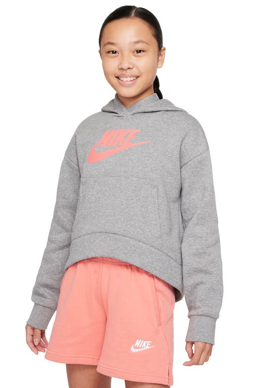 Shop Nike Sportswear Kids' Club Fleece Hoodie In Carbon Heather/pink Salt