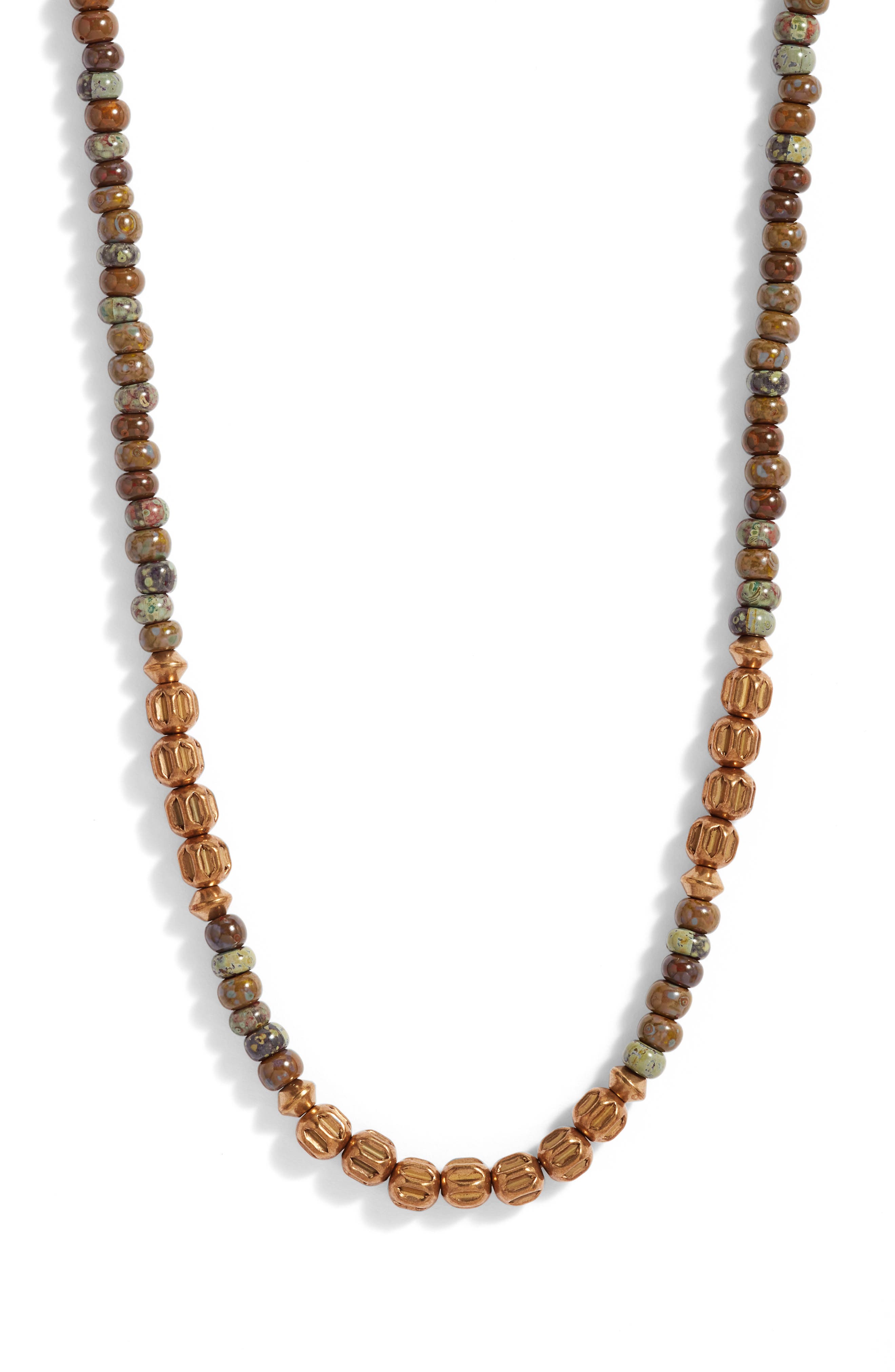 Caputo & Co. Men's Brass & Stone Bead Necklace in Olive Combo 