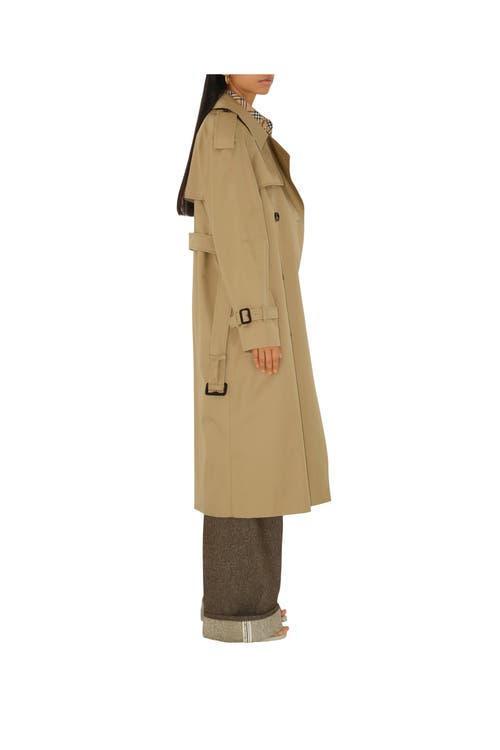 Burberry Waterloo Beige Double-breasted Trench Coat With Classic Collar And Belt Closure In Cotton Woman In Brown