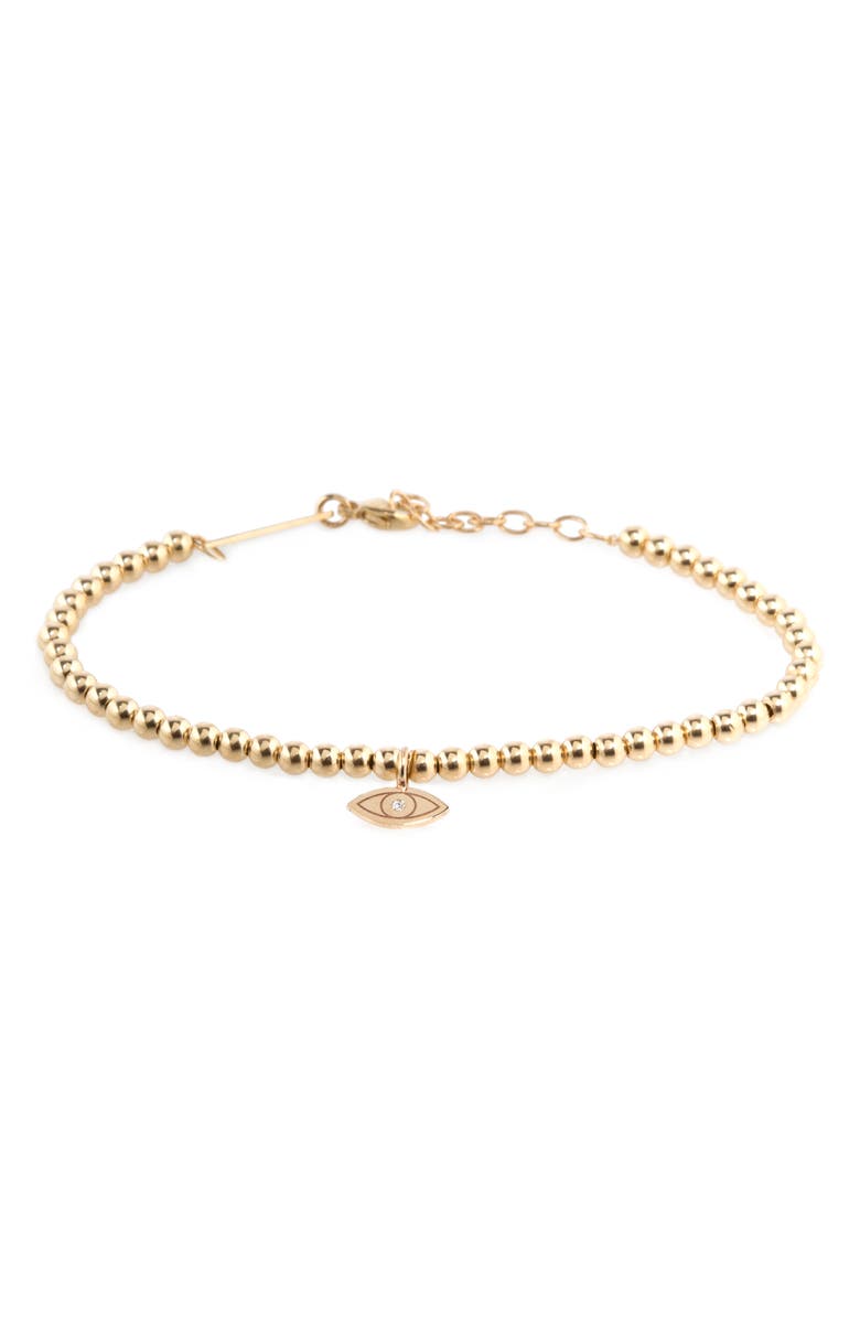 ZOË CHICCO Midi Bitty Diamond Eye Pendant Bracelet, Main, color, 14K YELLOW GOLD