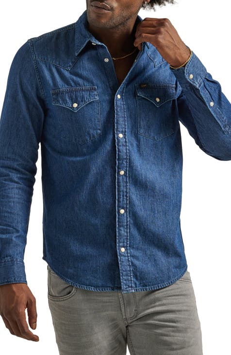 Men's Twill Button-Down Shirt in Denim Blue