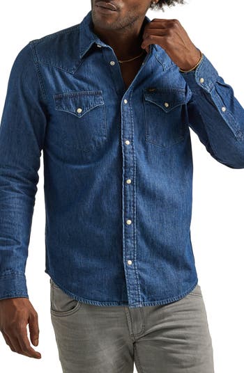 Lucky Brand Big Boys' Long Sleeve Dark Denim Shirt, Blue Rinse, Small (8) :  : Clothing, Shoes & Accessories
