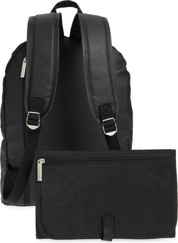 The Honest Company Urban Convertible Tote Backpack | Diaper Bag with  Changing Pad | Black Vegan Leather with Silver Hardware | PVC-Free Lining |  8 x