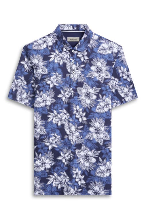 Bugatchi Hendrix Digital Floral Print Pima Cotton Polo In Night Blue