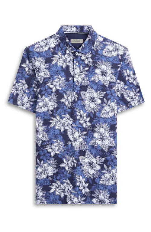 Shop Bugatchi Hendrix Digital Floral Print Pima Cotton Polo In Night Blue