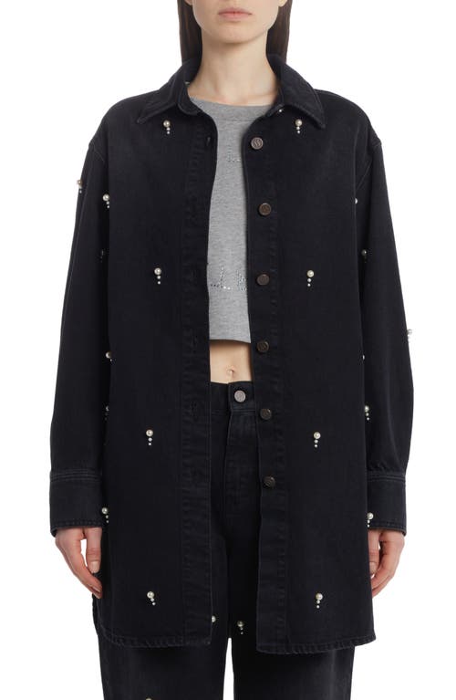 Stella McCartney Imitation Pearl Detail Denim Shirt Jacket in Black