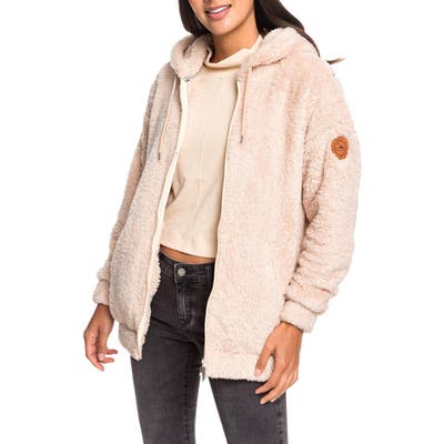 Roxy Head On Down Fleece Zip Hoodie, Beige