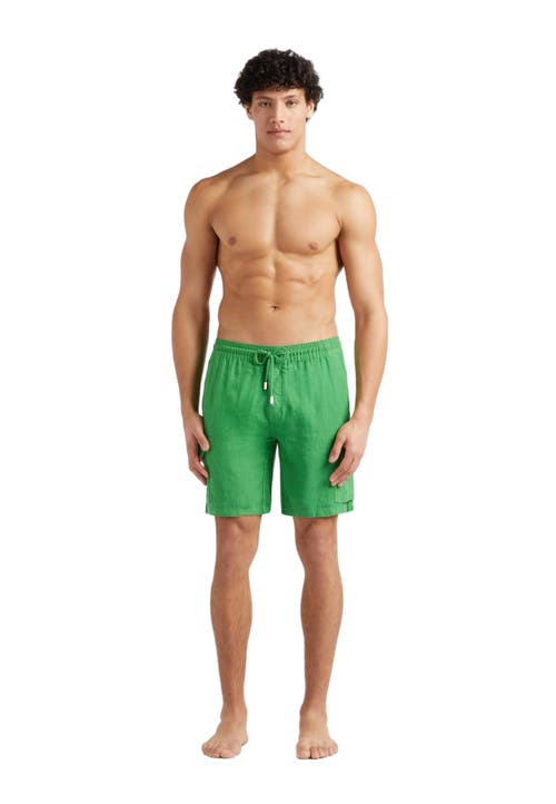 Vilebrequin Solid Linen Bermuda Short In Jungle