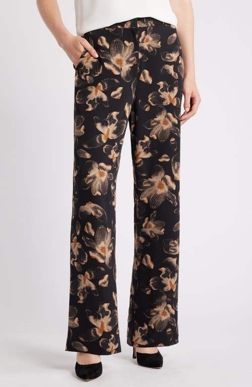 Shop Nordstrom Floral Print Straight Leg Twill Pants In Black- Tan Carbon Floral